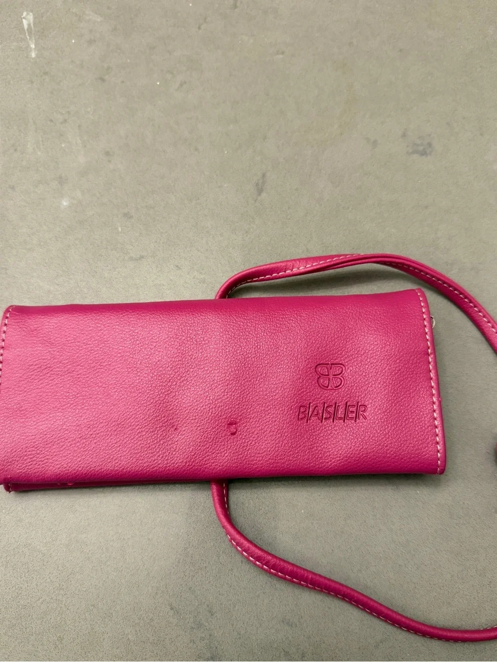 Basler Hot Pink Genuine Leather Roll Tie Jewelry Pouch